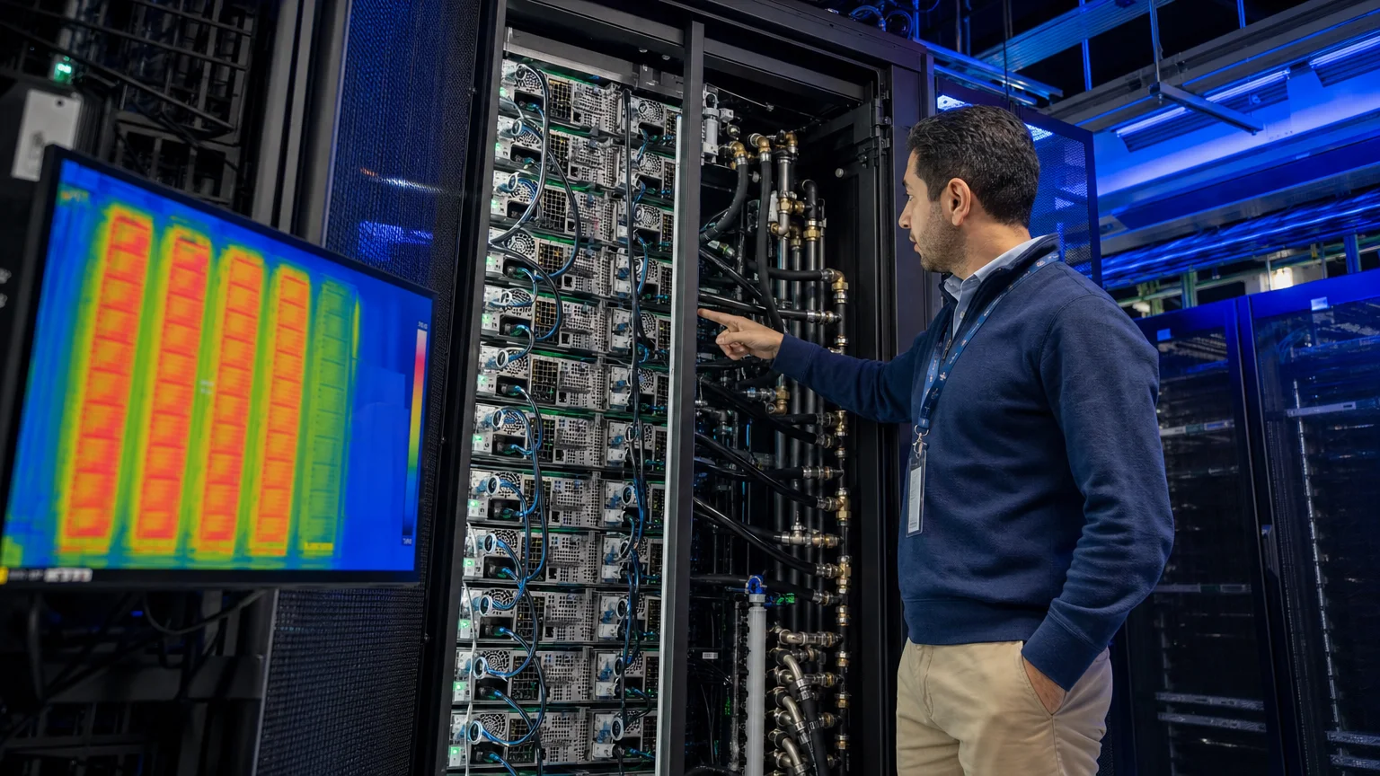 photorealistic action inside high-density GPU colocation data center CoreGrid AI Infrastructure Dallas
