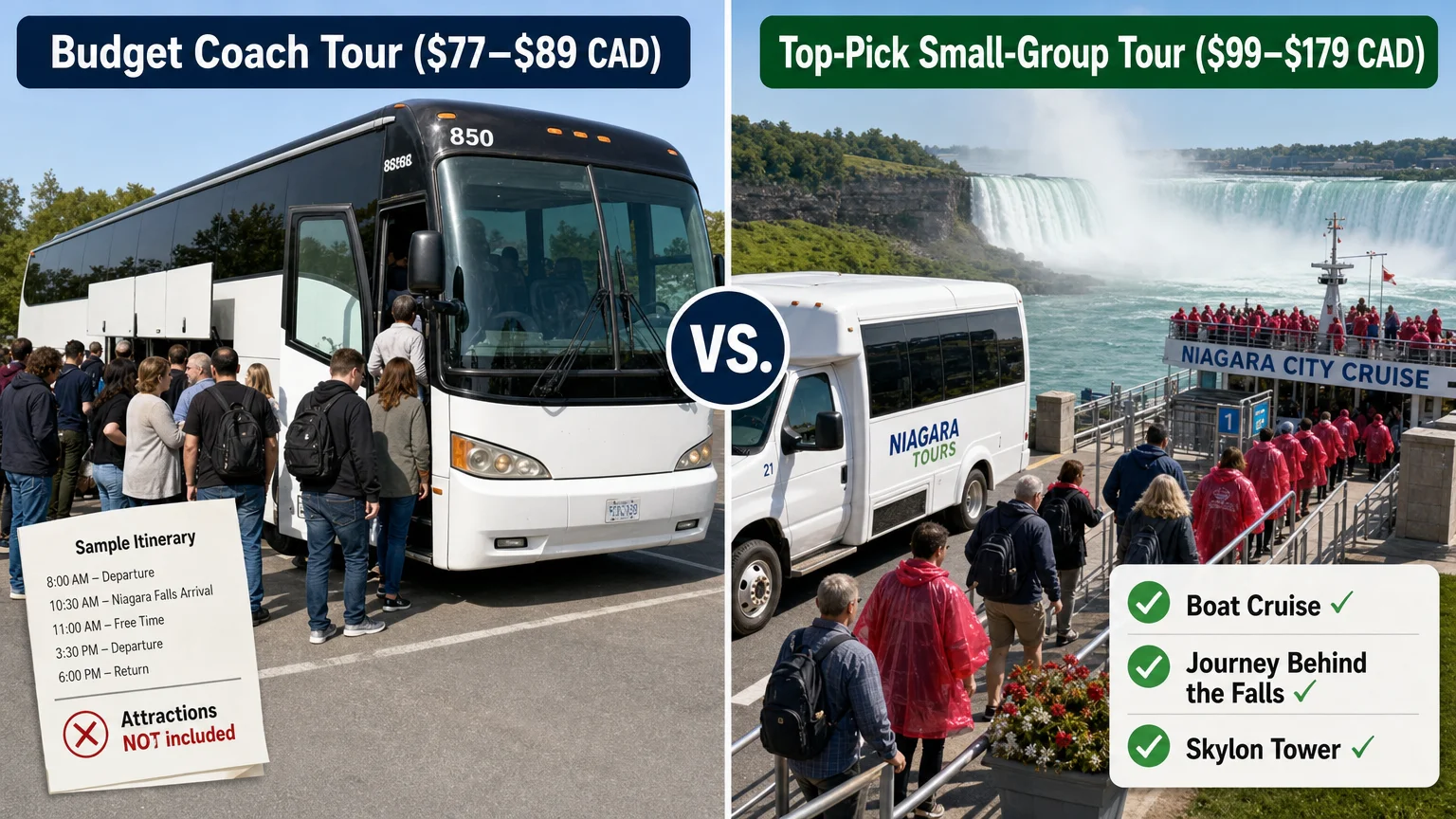 photorealistic split-frame comparison 16 9 landscape format LEFT Best Niagara Tours Toronto