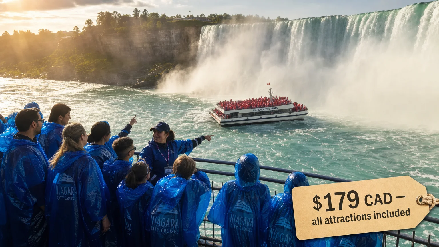 photorealistic action scene Niagara Falls Canadian side showing Best Niagara Tours Toronto