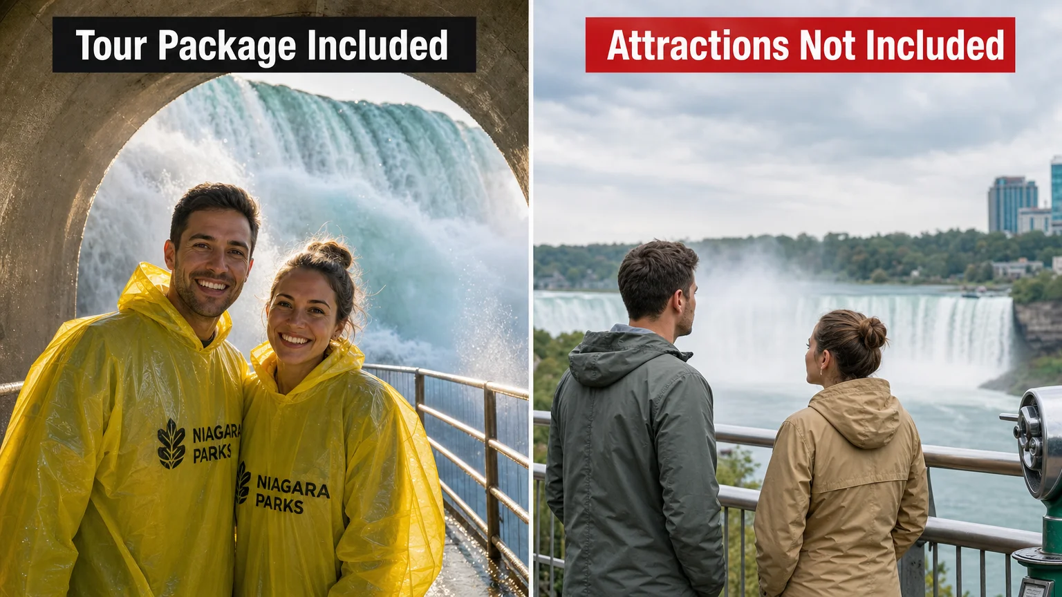 split-frame 16 9 comparison LEFT SIDE labeled Tour Best Niagara Tours Toronto