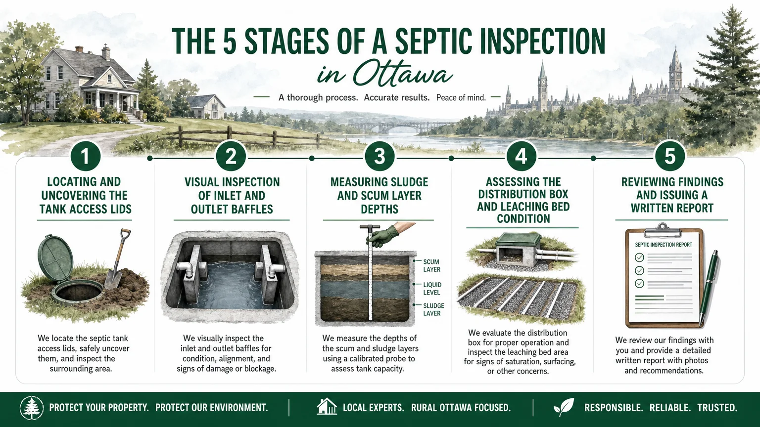 detailed step-by-step process infographic diagram rendered clean professional Rural Ottawa Septic Ottawa