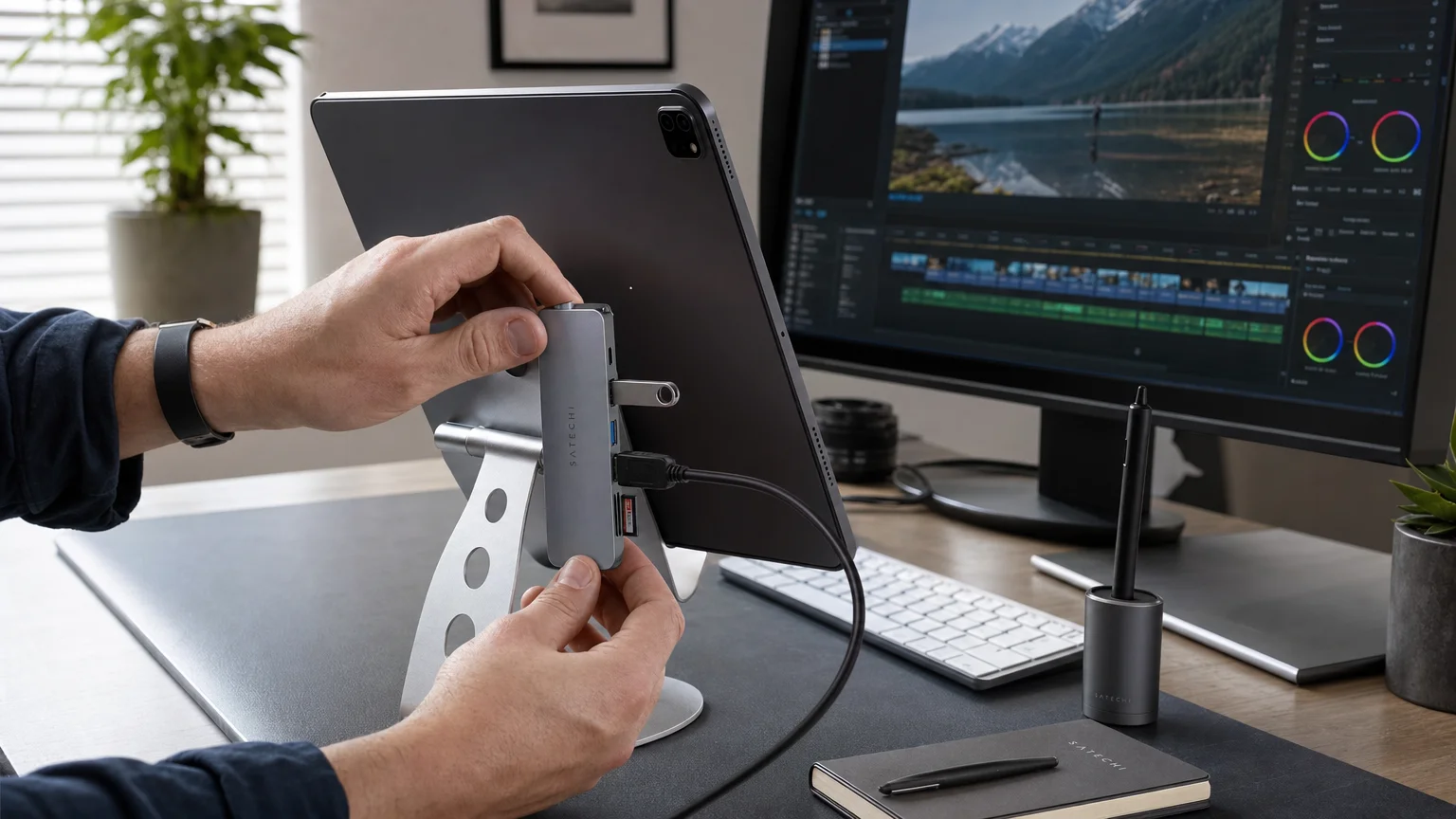 photorealistic action from slightly elevated 45-degree angle showing We Are MacWise