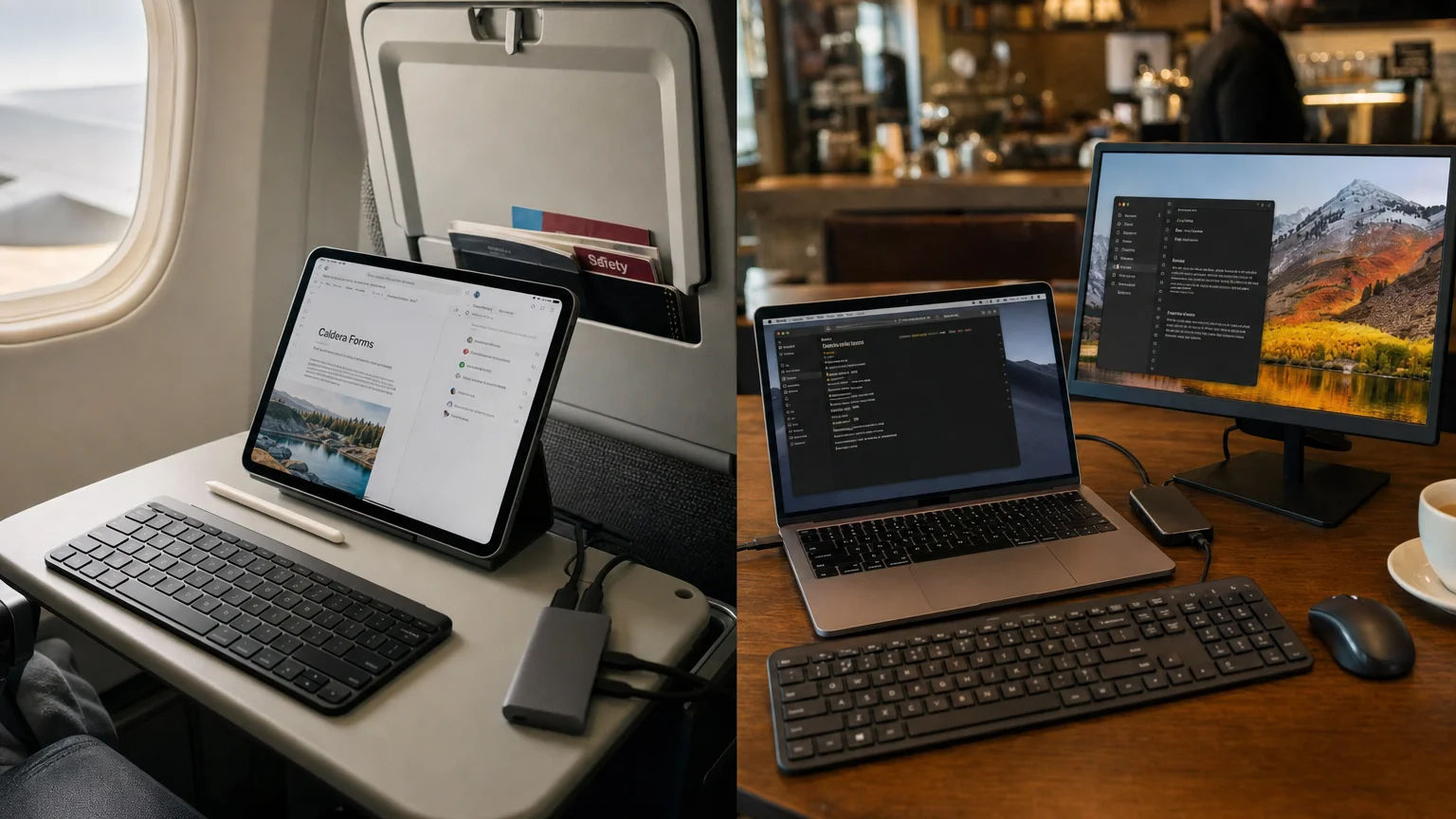 photorealistic 16 9 scene showing real-world travel peripheral We Are MacWise