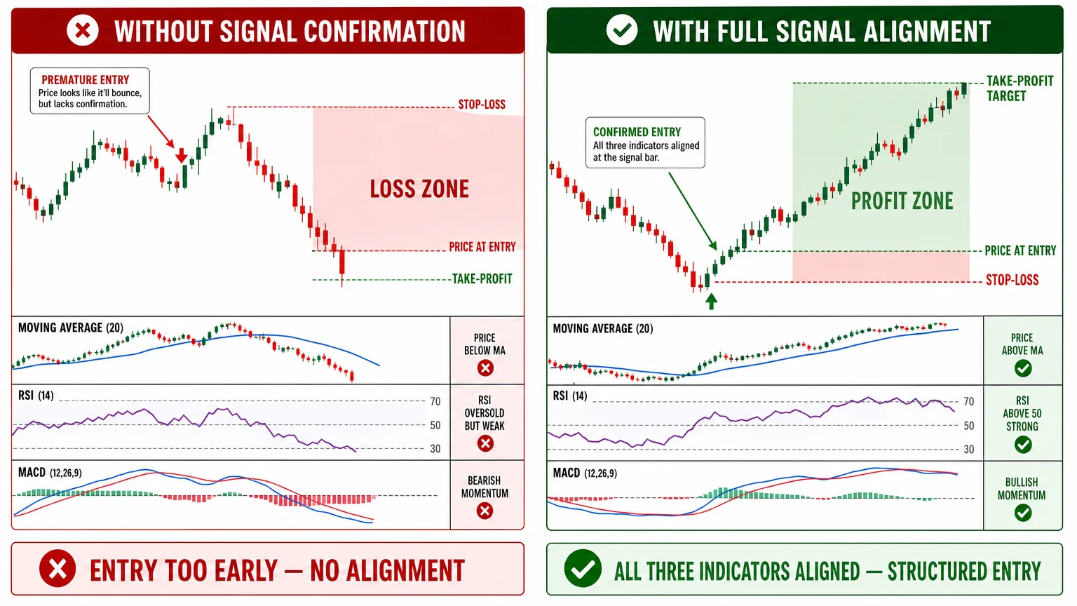 side-by-side before after comparison infographic showing two trading Economics Savvy
