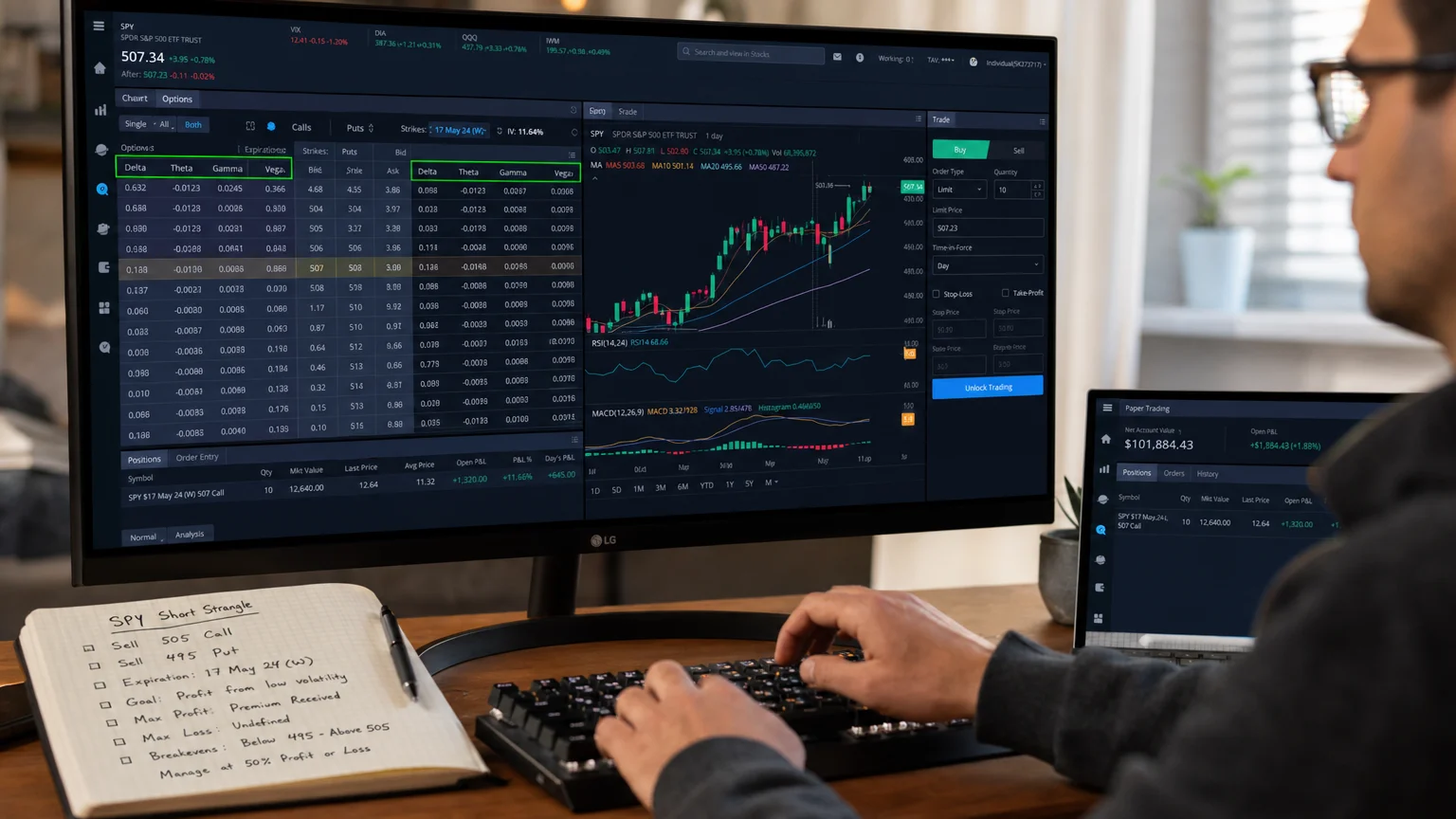 photorealistic action showing trader actively using options trading Economics Savvy