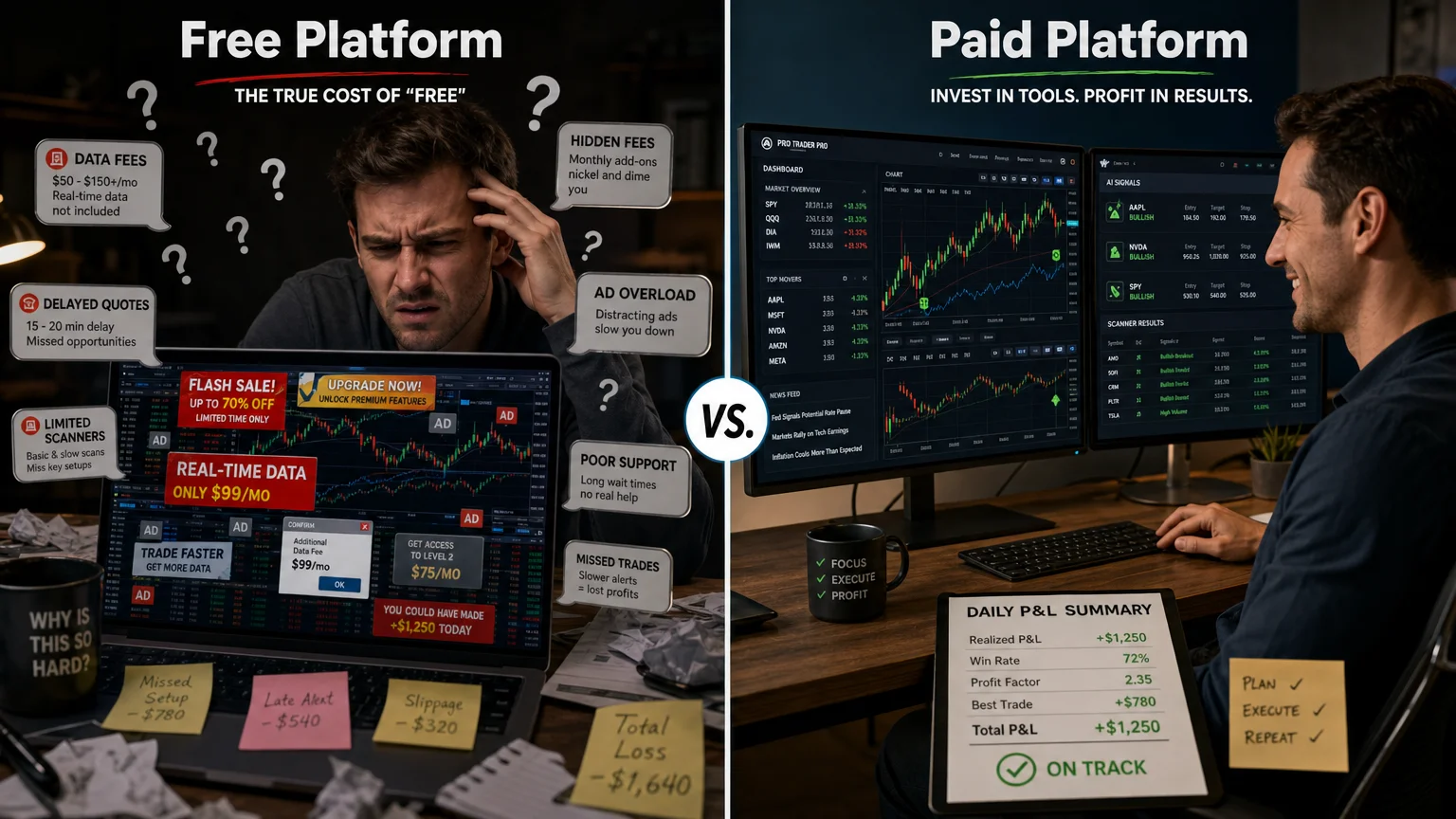 split-frame before after comparison illustrating true cost free Economics Savvy