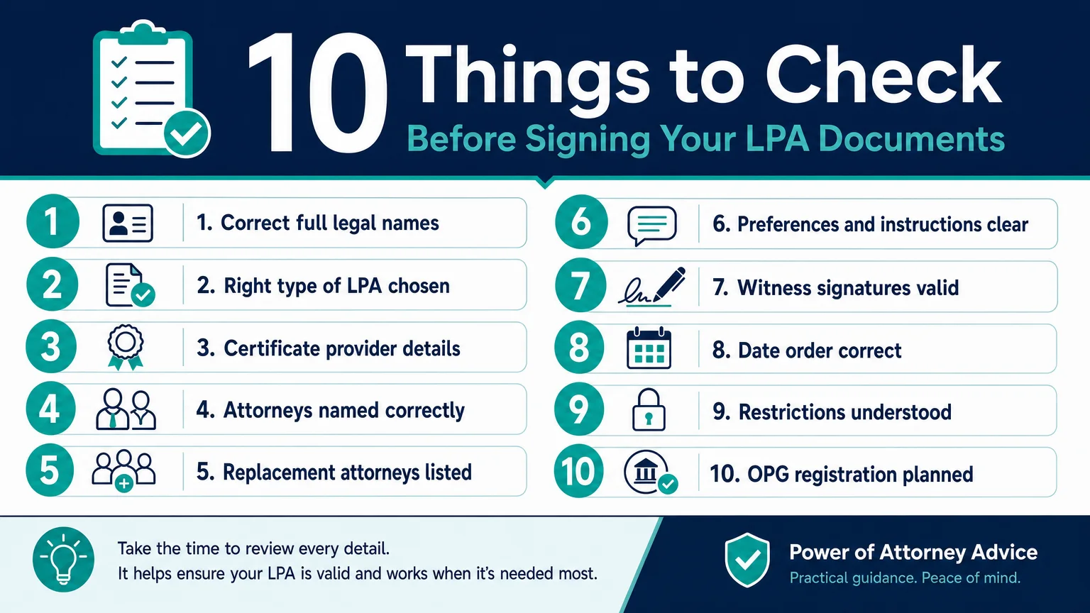 clean modern infographic 16 9 landscape format titled Power of Attorney Advice Cwmbran