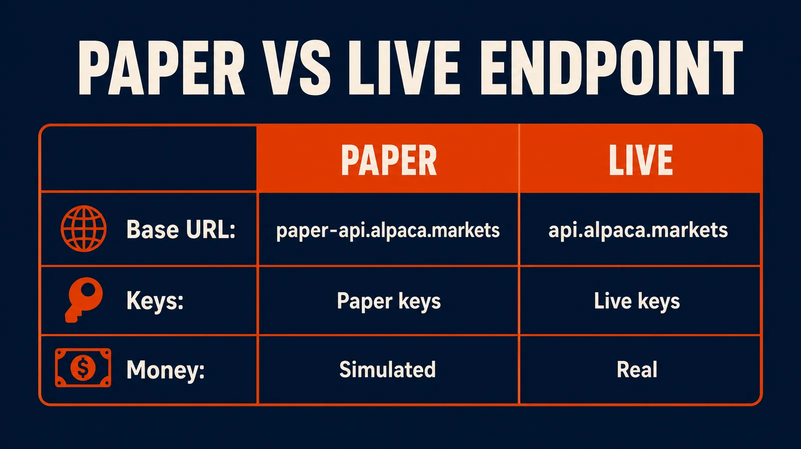 Alpaca paper and live API endpoints compared