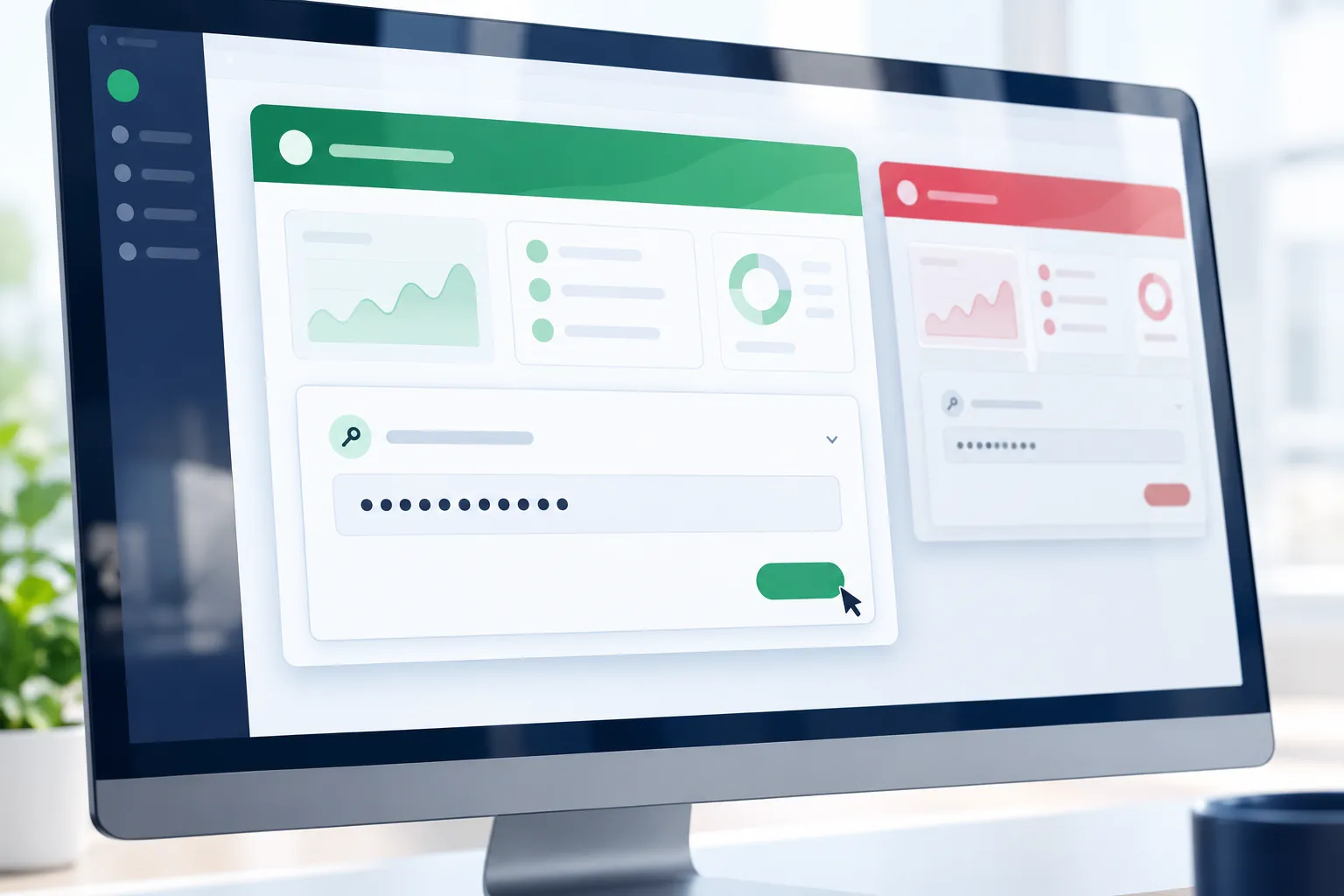 Dashboard mockup with separate paper and live workspaces and masked API credentials