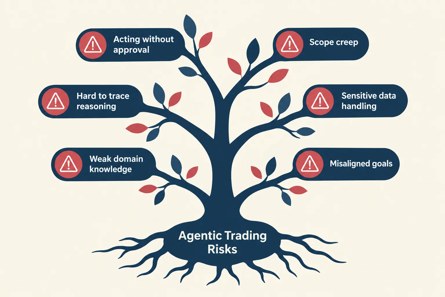 Risk tree of six agentic trading risks