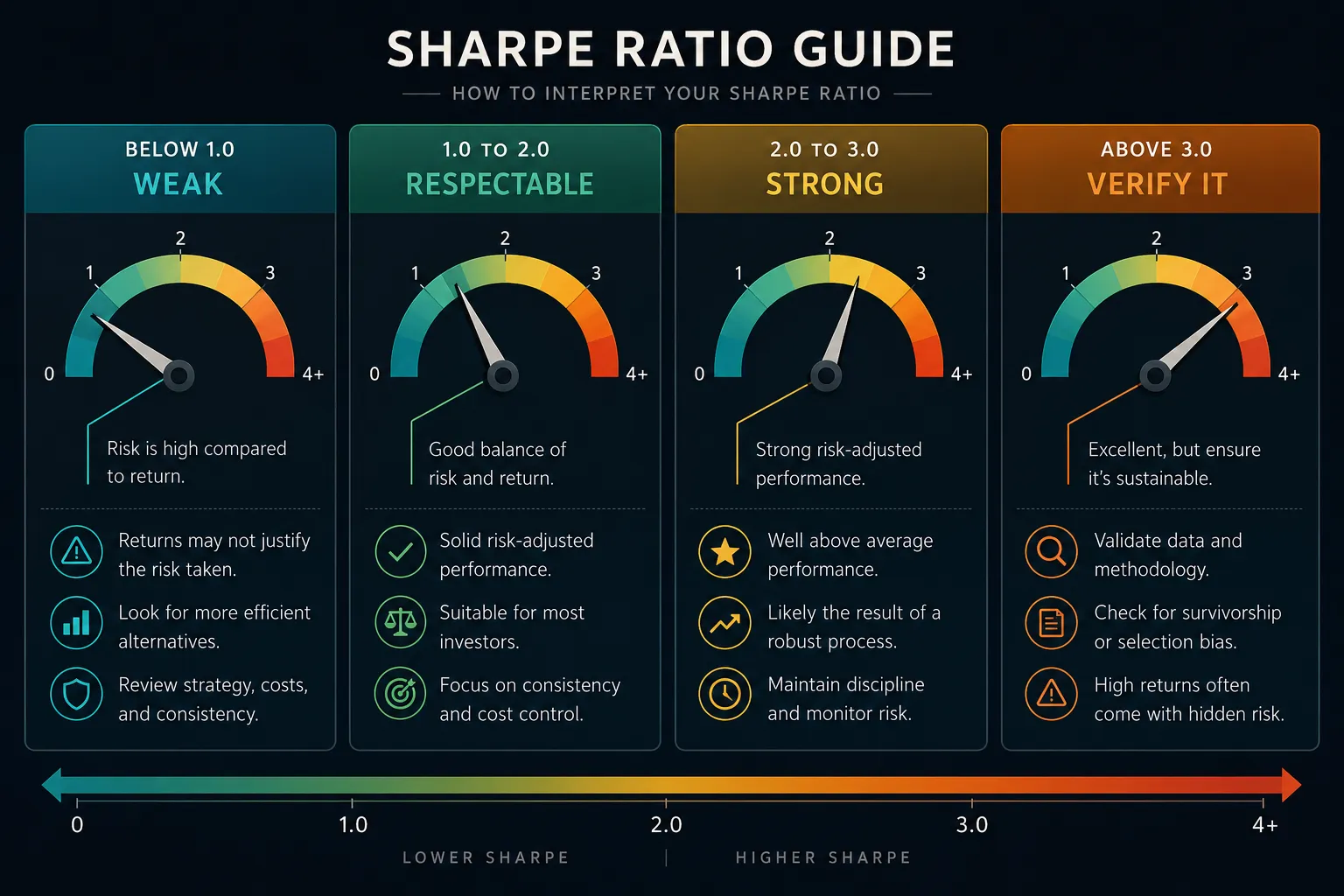 Four Sharpe ratio bands from weak to verify before believing