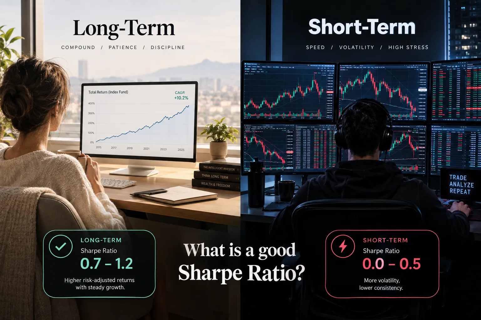 Long-term index investor compared with a short-term trading bot setup