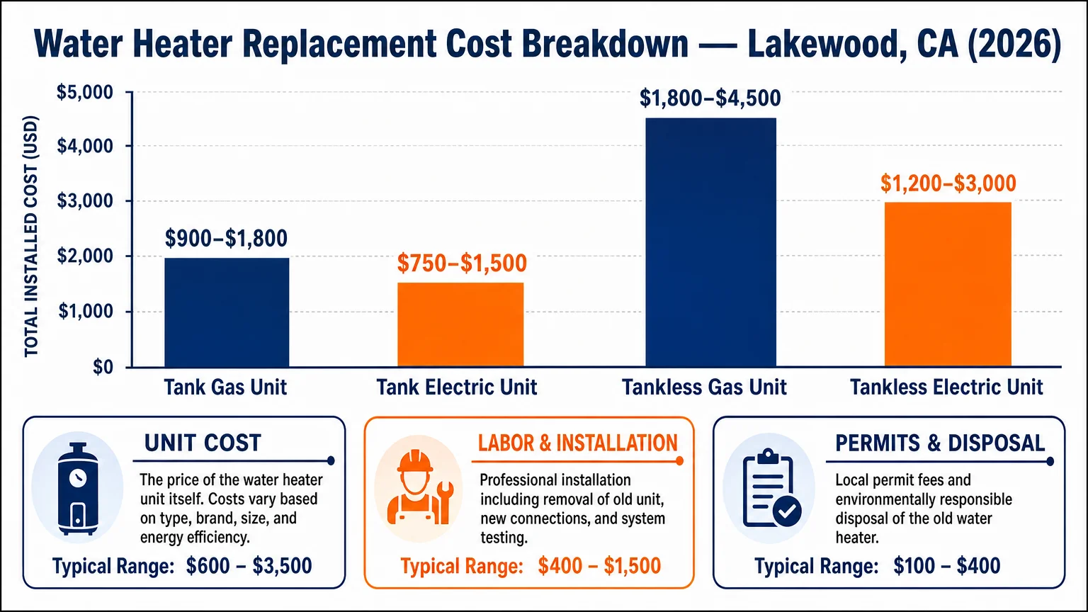 clean professional infographic 16 9 landscape format titled Water Heater Repair Lakewood Lakewood